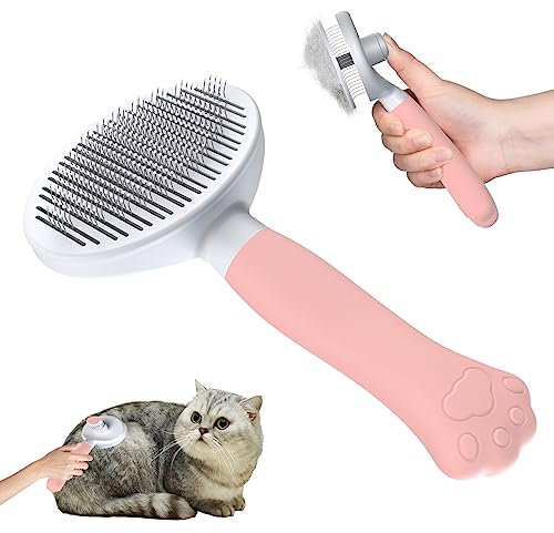 Zivacate Katzenbürste Hundebürste [Ergonomischer Griff & Ein-Klick-Reinigung] Selbstreinigende Bürste Für kurz- & langhaarige Hunde/Katzen/Kaninchen, Unterwollbürste(Rosa)