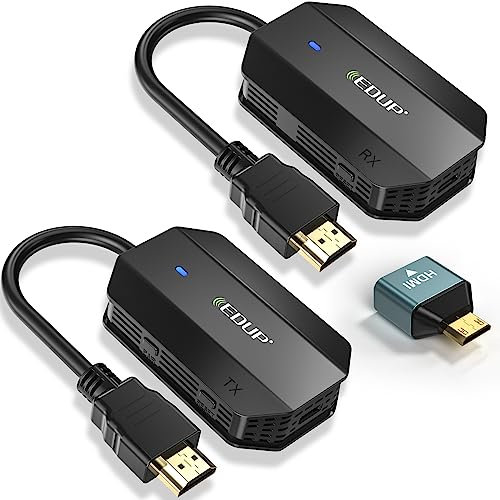 EDUP Wireless HDMI Transmitter and Receiver, HDMI Wireless Extender Kit 1080P, Plug & Play, Streaming Media Video/Audio for Laptop/PC/Camera/Phone to Monitor/Projector/HDTV - 165FT/50M