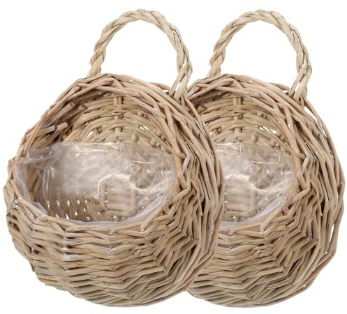 IWOWHERO 2pcs Woven Hanging Basket Wall Hanging Flower Basket Hanging Woven Storage for Indoor Kitchen Living Room Bedroom Bathroom Door Decoration