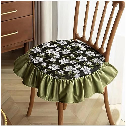 ZTGL Sitzkissen Küchenkissen mit Rüschen Reversibel Stuhlkissen 45x45 mit Volant-mit Bändern-mit Reißverschluss - Abnehmbarer Bezug, Luxus Stickerei Europäischer Stil Sitzpolster,D,(2 Pcs)