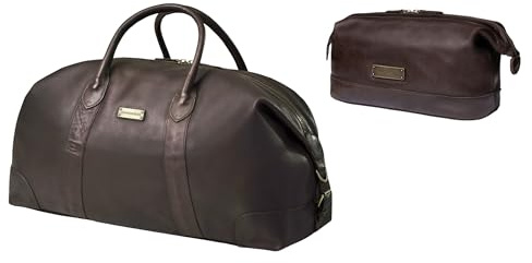 DRAKENSBERG Set/2 Leder Weekender 'David' & Kulturbeutel 'Ruby' - Reisetasche Herren, Damen mit passender Kulturtasche - Kaffee-Braun, DR-SET-915