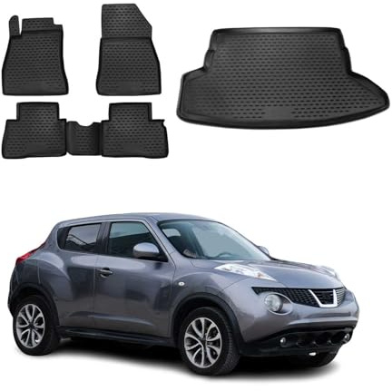OMAC Fußmatten Kofferraumwanne für Nissan Juke 2010-2014 TPE 5tlg Schwarz | inkl. Kofferraumwanne (Satz), Gummimatten, Automatten, Allwetter, fahrzeugspezifisches Produkt, Antirutsch, 3D-Passform