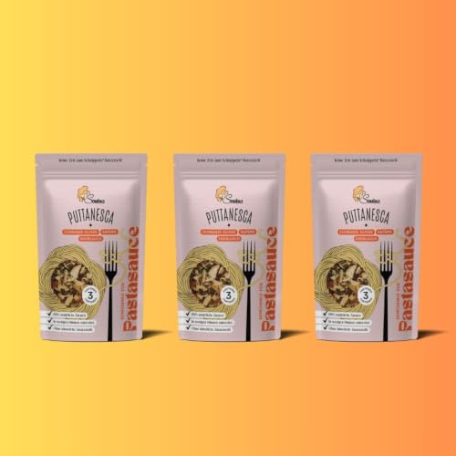 SOULSA - 3er Set italienische Pastasauce PUTTANESCA | Aromatische Sauce mit schwarzen Oliven, Kapern, Knoblauch, Tomaten, Zwiebeln, Paprika | Vegan | 3 x 70gr