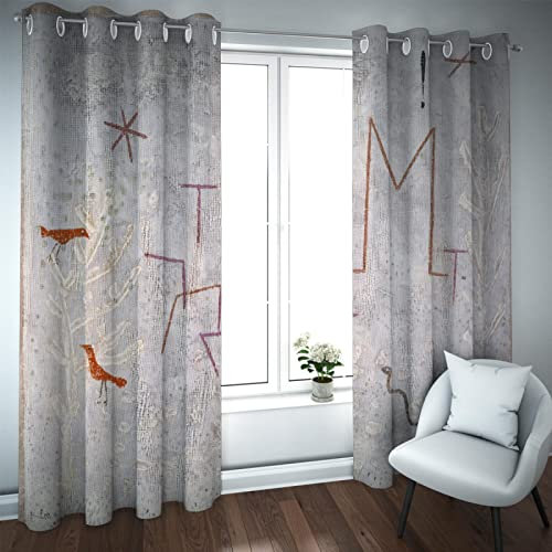 PARREN Verdunkelungsvorhänge Paul Klee Stil Vorhang für Wohnzimmer Thermal-Gartentor K 1932 Muster Vorhänge Öse Heimdekoration 1 Paar 160x160cm