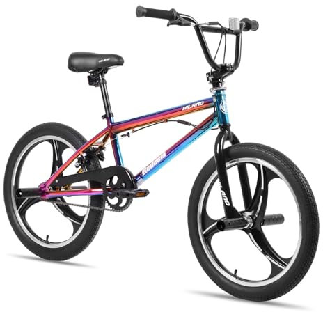 Hiland 20 Zoll 3 Speichen Kinder BMX Fahrrad für Jungen Mädchen ab 7 8 9 10 Jahre alt, 360 Grad Rotor Freestyle, 4 Pegs Single Speed Kinder BMX Fahrrad Regenbogen