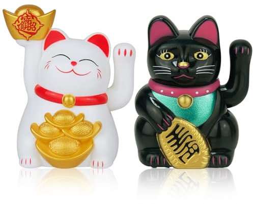 Pesoncarl Lot de 2 bras de chat porte-bonheur à énergie solaire pour chat chinois - 5,1 cm - Statue de chat porte-bonheur pour ouverture d'entreprise, bureau, voiture