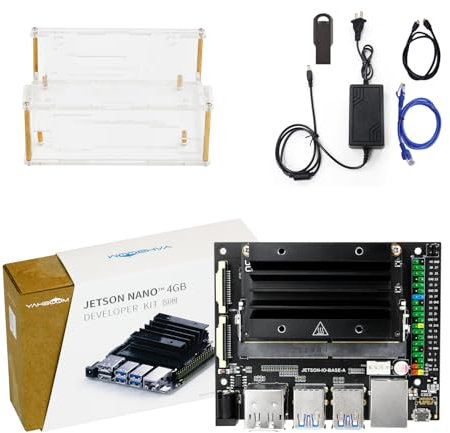 Yahboom Jetson Nano 4GB Development Board + Acrylic Case (mit Fan) + Power Adapter + HDMI Kabel + LAN Cable + 64GB USB Flash Drive 16GB eMMC Storage Provides Programming Ubuntu Data (Expansion Kit)