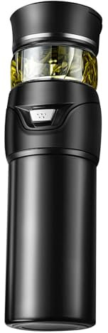 HERCHR Botella Infusora De Té, Vaso De Vidrio Aislado De Doble Pared, Botella Infusora Termo De Té para Vaso De Té De Hojas Sueltas con Infusor, Taza De Té De Viaje, Botella De Té para Hombres(Negro)
