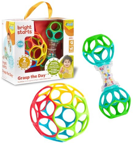 Bright Starts Easy-Grasp Oball Bundle Geschenk-Set - Grasp the Day, Ball und Rasselspielzeug 2er-Pack, BPA-frei, Unisex, Newborn+