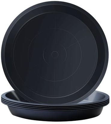 Kunjocy Pack of 5 Black Plant Pot Saucers, 23 CM Round Plant Pots Trays Garden Plant Saucer Plant Plastic Plate Pot Tray for Garden Indoor Outdoor Fit Plant Pot up to 20 CM (Black, Outer 23 CM)