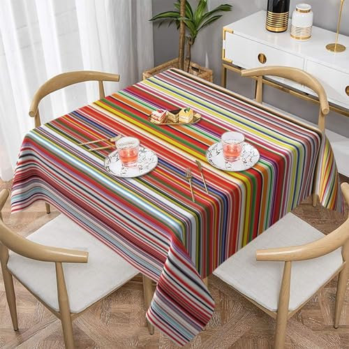 MKNAZ Quadratische Stofftischdecke mit bunten Streifen, 152 x 152 cm, dekorative Tischdecke für Küche, Esszimmer, Partys, Hochzeiten, Picknick