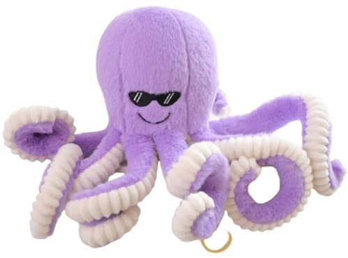 OUKEYI Pieuvre en peluche mignonne de 40 cm en forme de pieuvre de dessin animé - Jouet en peluche pour enfants et amoureux - Cadeau de Noël (bleu) (violet)