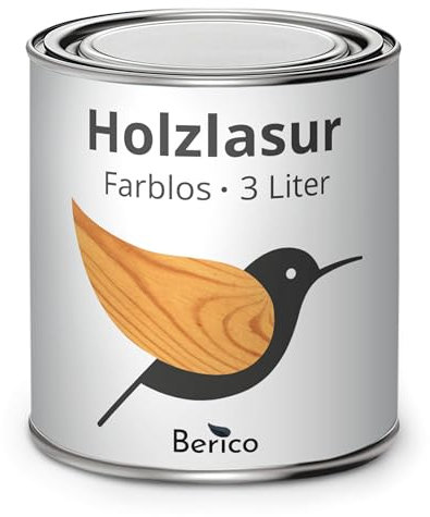 Berico Holzlasur - Farblos - 3 Liter Lasur - Transparent - Wetterfeste Holzschutzlasur für Innen und Außen - Holzschutz, Wetterschutz und UV-Schutz