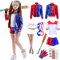 Raveparty Cosplay Kostüm, Halloween Karneval Kostüm Damen&Kinder, Mädchen Kostüm-Outfits mit Oberteile, Shorts, Kragen, Perücke, Strümpfe, Tattoo, Baseballschläger, für Cosplay (Mädchen, 120)