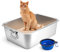 Lettiera per Gatti in Acciaio Inox, Lettiera con maniglia per gatti e Conigli, Plateau d'alimentation rabattable, lettiere antiodore, superficie liscia antiaderente (50x35.5x16.5cm)