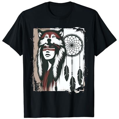 Indian Dreamcatcher Indigene Woman Wolf Cap T-Shirt
