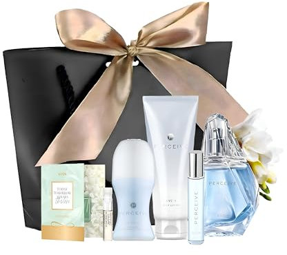 AVON Perceive Eau de Parfum 100 ml, Körperparfum 75 ml, Taschenspray, Deoroller, Geschenktas che, Duftprobe, Damen-Geschenkset