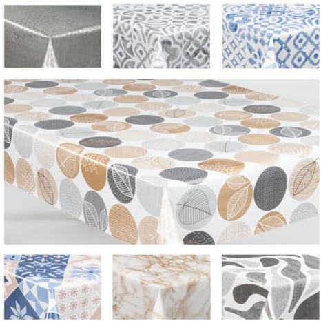 laro Wachstuch-Tischdecke Wachstischdecke Gartentischdecke, Muster:Blattkreismagie Beige, Größe:130x280