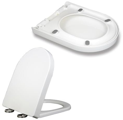 Quiet Soft Close Toilet Seat D-Shaped Loo Toilet Seat with Simple Top Fixing,Quick Release White Toilet Seat for Easy Cleaning,Standard Size (XL)