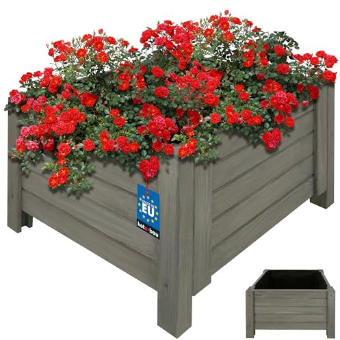 KOTARBAU® Blumenkasten Holz für draußen Pflanzkasten lang 50cm Breite 50cm Anthrazit Pflanzkübel Holz Outdoor Blumenkiste für Terrasse & Balkon Blumenkasten Holzoptik Kräuterkiste