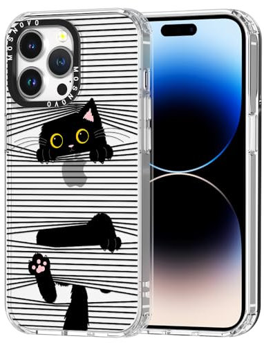 MOSNOVO Case for iPhone 14 Pro Max, [Buffertech 6.6ft Military-Grade Drop Protection] [Anti Peel Off Tech] Clear TPU Bumper Phone Case Cover Design - Hidden Black Cat