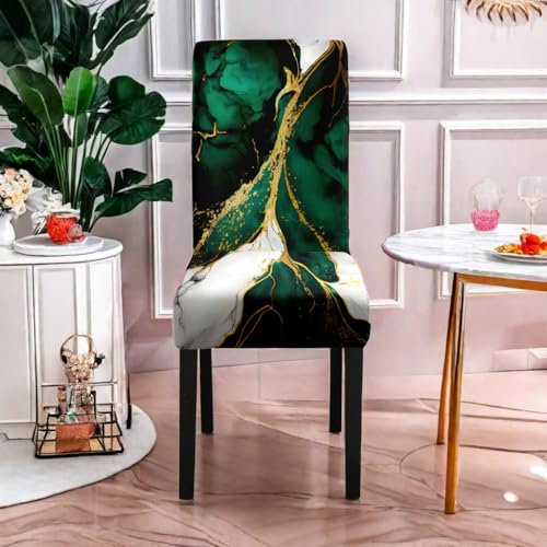 Hixingo Stuhlhussen 1 2 4 6er Set,Einfacher Druck Stretch Stuhlhussen Schwingstühle Waschbar Stuhlbezug,Esszimmerstühle Stuhlbezüge für Küche,Restaurant,Bankett (2er Set,Dunkelgrün)
