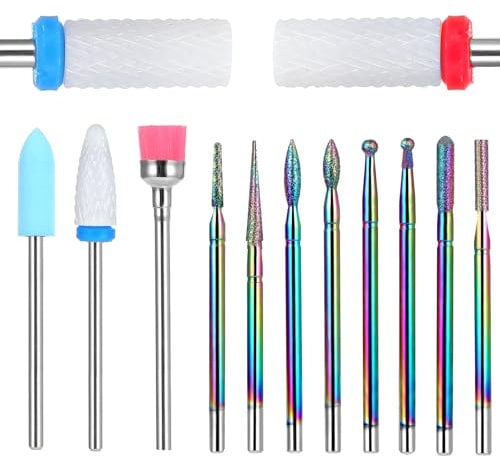 13Pcs Ceramic Nail Drill Bits 3/32 Inch Ceramic Drill Bits Professional Nail Drill Bits for Home Salon Acrylic Gel Nail Manicure Pedicure Tools
