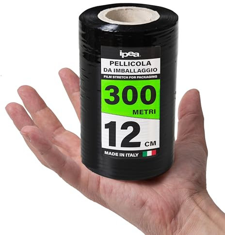 IPEA Film Étirable Noir pour Emballage – 150 mètres x 12 cm – Fabriqué en Italie – Rouleau Film Extensible de protection, emballage d'objets dans le transport – Anti-Déchirure et Anti-Rayures