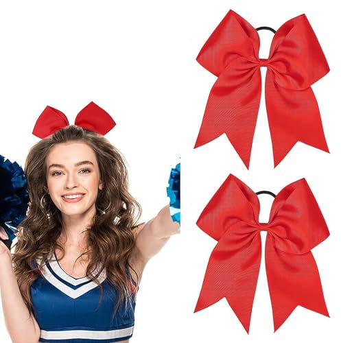 2 Stück Schleife Haare, Rote Schleife Haare, Rote Haarschleife, Haargummi Rote Schleife, Rot Große Schleife Haarseil, Haarschleife Damen, Für Cheerleader Teenager Mädchen (Rot)