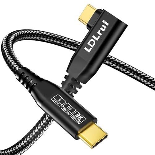 LDLrui USB4 Right Angle USB C Monitor Display Cable 40Gbps 8K60Hz 240W 1.8M | Right-angle plug fits tight spaces. One cable for smooth display, stable data sync, and clean portable-monitor workflows