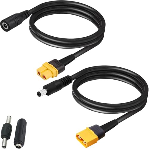 Xiatiaosann 2pcs DC5.5x2.5mm to XT60 Charging Cable XT60 Female Bullet Connector to DC5.5X 2.5mm Female male Jack Adapter Cable for TS100 Soldering Iron,FPV Monitor Power,Drone Power Cord(1m)