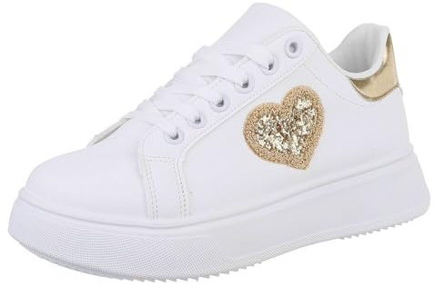 Ital Design Damen Low-Top Sneaker mit Schnürung und Flacher Sohle, runde Spitze, Weiß, Gr. 38
