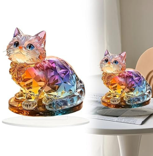 Generisch Katzen Deko Acryl Farbe Katzenfigur 2D Dekoration Desktop Stehdekoration Lucky Cat Tischdekoration Statue Heimdekoration Valentinstag Ornamente für Küchen Wohnzimmer Schlafzimmer