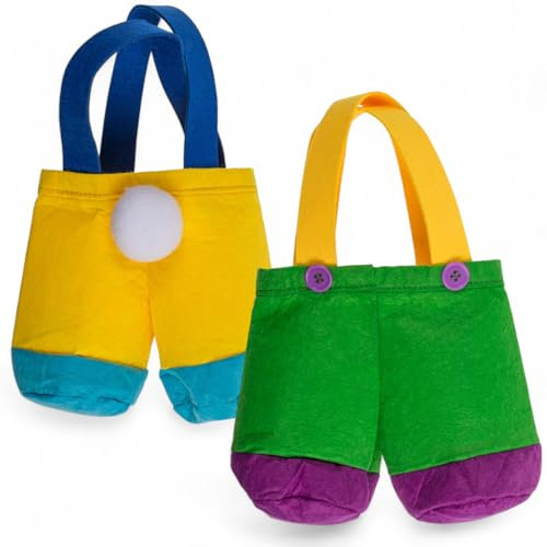 MIJOMA 2er-Set Filz-Geschenktaschen Hasenhose – Oster-Sammeltasche mit Trageschlaufen und Hasenpuschel, 30x23 cm, weicher Filz, 2-farbig sortiert