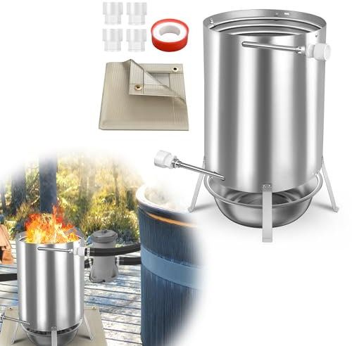 HENGMEI 1Set Brennholz Poolheizung Pool Heizung mit Feuer Poolofen Holz Feuertonne Edelstahl Pool Beheizt Feuer Heizungen für Schwimmbäder Badefass Whirlpool 32/38mm Anschlüsse
