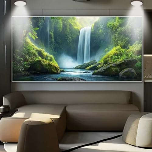 Diamond Painting Wasserfall Wald，Diamond Painting Erwachsene Groß XXL 30x80cm，Diamant Painting eckige steine Bilder，Diamond Art zubehör cross stitch kit，diamond Stickerei set Home Wand Dekor Gifts A66