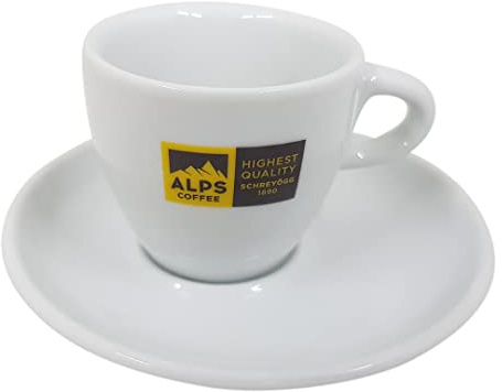 Generisch Alps Coffee Caffe Milano Espressotasse mit Unterteller, 60ml Kapazität, 5,5cm Höhe, 6cm Durchmesser
