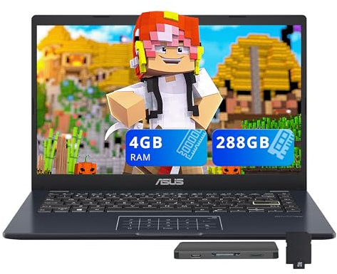 ASUS Vivobook Go 14 FHD Laptop, Intel Celeron N4500, 4GB DDR4 RAM, 288GB Storage(128GB eMMC + 160GB Docking Station Set), Intel UHD Graphics, Number Pad, Webcam, Wi-Fi 5, Win 11 S, Star Black