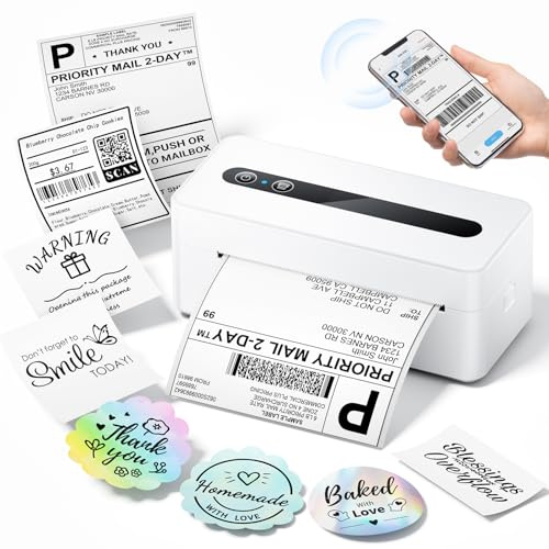 TATTMUSE DHL Etikettendrucker Bluetooth, Versandetiketten Drucker 4x6, Weiß | Label Printer Unterstützt iOS, Android, Windows und Mac, Thermodrucker Labeldrucker Kompatibel mit Amazon, Vinted, DPD