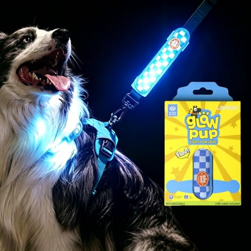 LaRoo Sicherheits LED Leuchtband für Hund - Type-C Aufladbar, Hundelicht mit Klettverschluss, Einfach an Halsband Leine und Geschirr zu Befestigen,Nächtliche Spaziergänge Leuchtend(Blau Kariert)