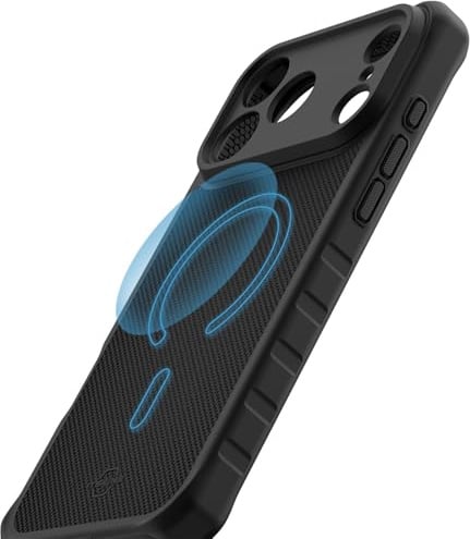 ITSKINS Hybrid R // Nylon Ultra Hybrid Magnetic Phone Case for iPhone 17 Pro Max, Compatible with MagSafe, Slim Protective Military Shockproof Cover Phone Case - Black
