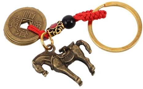 LIFKOME Autoanhänger Aus Messing Glücksbringer Für Auto Mit Pferde-Motiv Chinesischer Rückspiegel Anhänger Feng-Shui-Ornament Als Hängende Auto-Deko 3.15 X 1.97 X 0.39 in