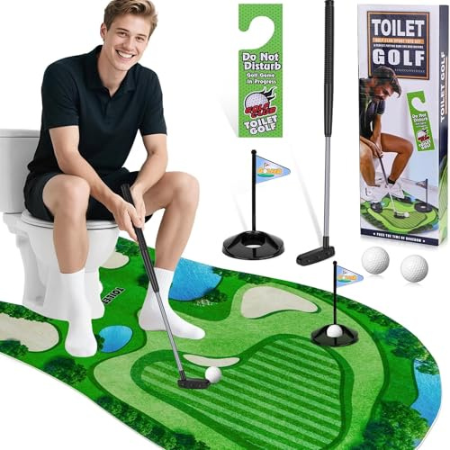 Toilet Golf Game, Funny Novelty Gift for Dad Men Husband Boyfriend Grandpa, Bathroom Mat Game Humour Present