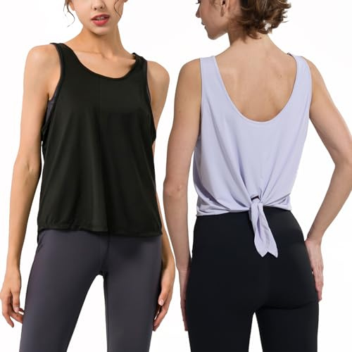 BEGIANT Pack de 2 camisetas deportivas para mujer con espalda de malla, diseño de mariposas, camiseta de yoga, tejido de punto de estrella, camiseta de fitness