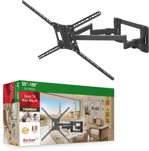 Barkan Soporte TV de Pared 70cm de Largo Brazo Doble, Inclinable y Giratorio, Articulado, para Pantallas de 55-100 Pulgadas, Peso máximo 70Kg, Extra Estable, para LED OLED LCD, hasta VESA 800x600