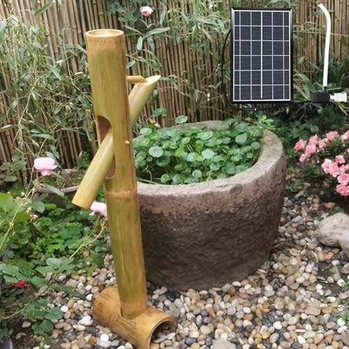 Kit De Fuente Solar De Bambú, Fuente De Agua Oscilante Tradicional Japonesa con Bomba Y Tratamiento De Carbonización Fuentes Zen para Exteriores, Jardín, Patio Y Terraza(60cm)