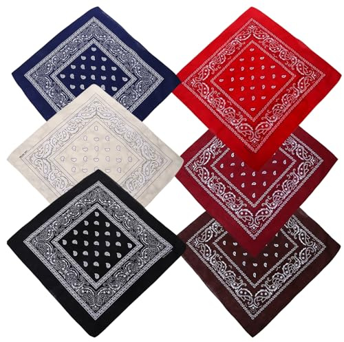 VEGOATY 6er Set Bandana Kopftuch 55x55 Cm 100% Baumwolle Paisley Muster, Vierecktuch Halstuch Für Damen Und Herren, Blumen Druck Tuch Als Haarband Stirnband Schal