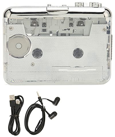 Cassette Tape to MP3 Player Converter Portable Auto Reverse Cassette Player with 3.5mm Headphone Jack USB Type C Cable for OS X Linux Transparent ABS