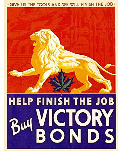 Wee Blue Coo LTD War Wwii Canada Victory Bonds Lion Maple Leaf Art Print Poster Wall Decor Kunstdruck Poster Wand-Dekor-12X16 Zoll