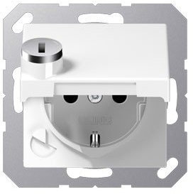 Jung A 1520 BFKLSL WW Schuko Steckdose 16 A 250 V bruchsicher mit Klappdeckel und Sicherheitsschloss Serie A alpinweiß